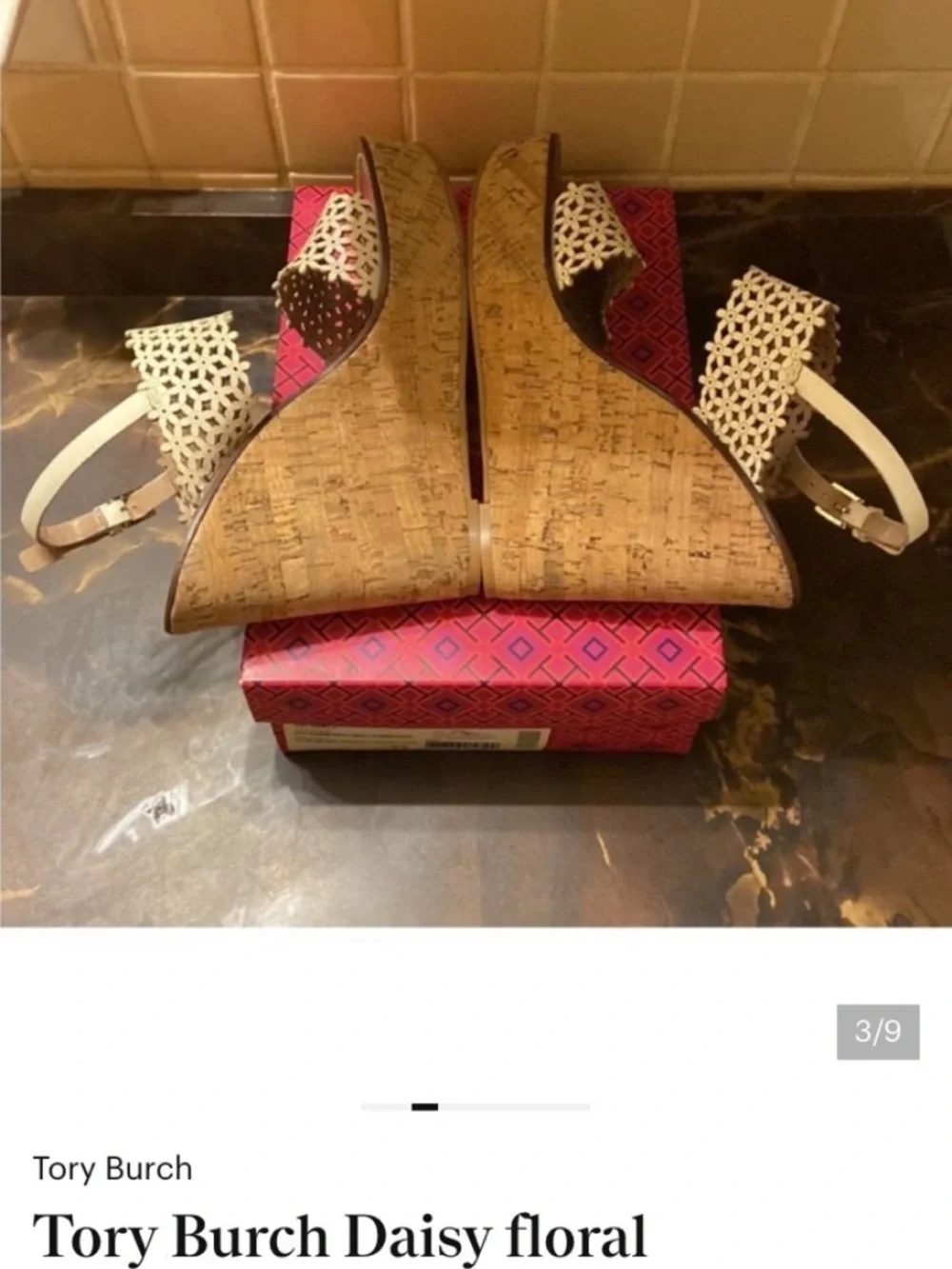 Tory Burch Women Cream Laser-Cut Cork Wedge Sandals. 11